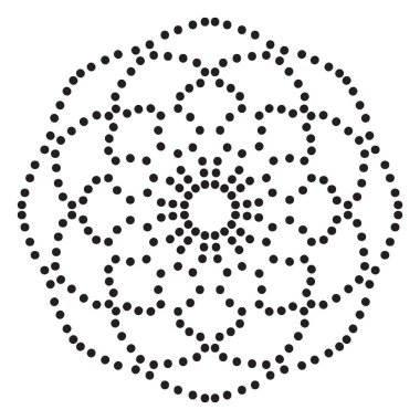 Beyaz arka planda izole edilmiş yarım tonlu, noktalı bir çiçek. Siyah yarım ton mandala. Geometrik daire elementi. Vektör illüstrasyonu.  