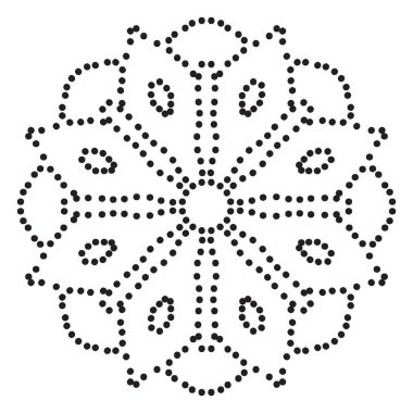 Beyaz arka planda izole edilmiş yarım tonlu, noktalı bir çiçek. Siyah yarım ton mandala. Geometrik daire elementi. Vektör illüstrasyonu.  