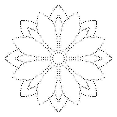 Beyaz arka planda izole edilmiş yarım tonlu, noktalı bir çiçek. Siyah yarım ton mandala. Geometrik daire elementi. Vektör illüstrasyonu.  