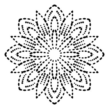 Süslü, yuvarlak, beyaz arka planda izole bir çiçek. Siyah yarım ton mandala. Geometrik daire elementi. Vektör illüstrasyonu. 