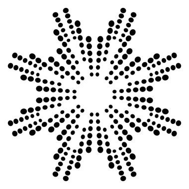 Beyaz arka planda izole edilmiş yarım tonlu, noktalı bir çiçek. Siyah yarım ton mandala. Geometrik daire elementi. Vektör illüstrasyonu.  