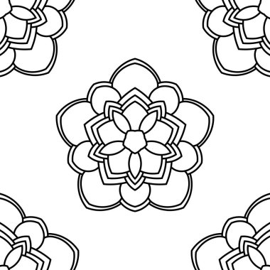 Süslü mandala ile kusursuz bir şablon. Soyut yuvarlak karalama çiçek arkaplanı. Çiçekli geometrik çember. Vektör illüstrasyonu.  