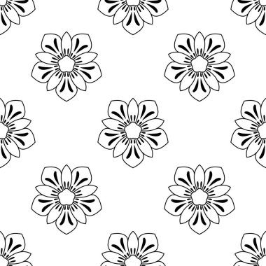 Süslü mandala ile kusursuz bir şablon. Soyut yuvarlak karalama çiçek arkaplanı. Çiçekli geometrik çember. Vektör illüstrasyonu.  