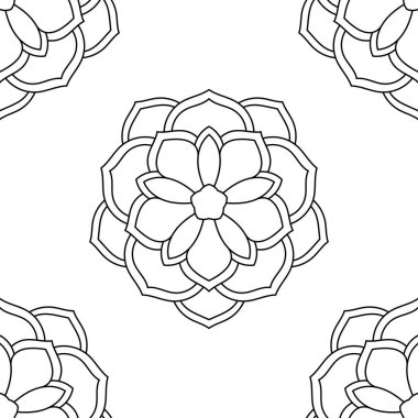 Süslü mandala ile kusursuz bir şablon. Soyut yuvarlak karalama çiçek arkaplanı. Çiçekli geometrik çember. Vektör illüstrasyonu.  