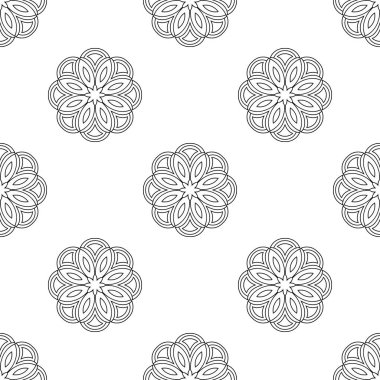 Süslü mandala ile kusursuz bir şablon. Soyut yuvarlak karalama çiçek arkaplanı. Çiçekli geometrik çember. Vektör illüstrasyonu.  