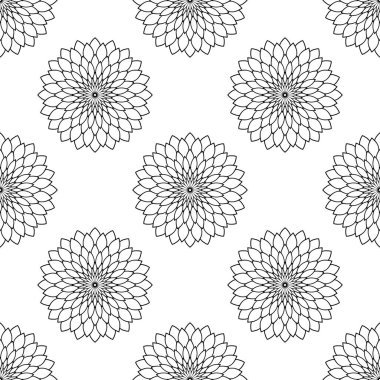 Süslü mandala ile kusursuz bir şablon. Soyut yuvarlak karalama çiçek arkaplanı. Çiçekli geometrik çember. Vektör illüstrasyonu.  