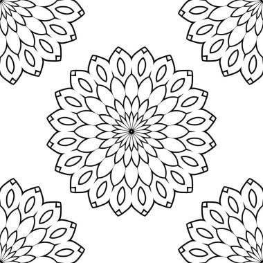 Süslü mandala ile kusursuz bir şablon. Soyut yuvarlak karalama çiçek arkaplanı. Çiçekli geometrik çember. Vektör illüstrasyonu.  