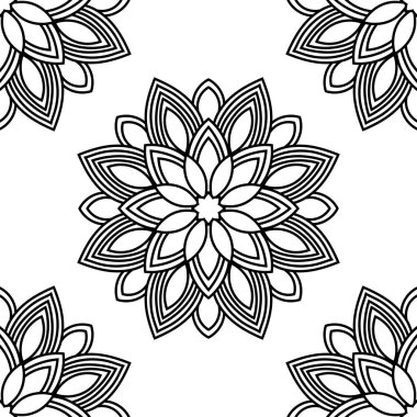 Süslü mandala ile kusursuz bir şablon. Soyut yuvarlak karalama çiçek arkaplanı. Çiçekli geometrik çember. Vektör illüstrasyonu.  