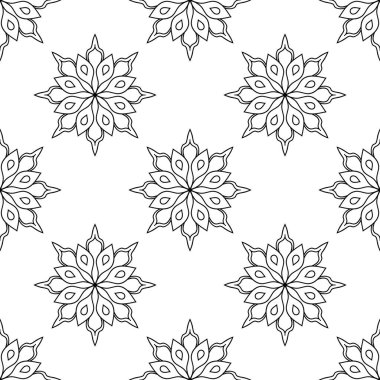 Süslü mandala ile kusursuz bir şablon. Soyut yuvarlak karalama çiçek arkaplanı. Çiçekli geometrik çember. Vektör illüstrasyonu.  