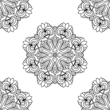 Süslü mandala ile kusursuz bir şablon. Soyut yuvarlak karalama çiçek arkaplanı. Çiçekli geometrik çember. Vektör illüstrasyonu.  