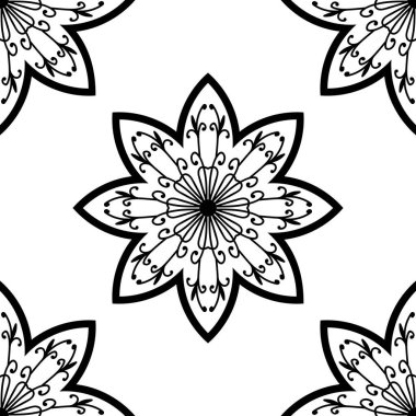 Süslü mandala ile kusursuz bir şablon. Soyut yuvarlak karalama çiçek arkaplanı. Çiçekli geometrik çember. Vektör illüstrasyonu.  