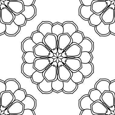 Süslü mandala ile kusursuz bir şablon. Soyut yuvarlak karalama çiçek arkaplanı. Çiçekli geometrik çember. Vektör illüstrasyonu.  