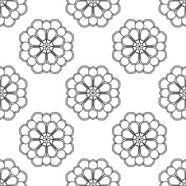 Süslü mandala ile kusursuz bir şablon. Soyut yuvarlak karalama çiçek arkaplanı. Çiçekli geometrik çember. Vektör illüstrasyonu.  