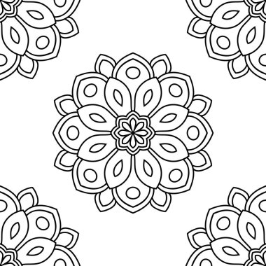 Süslü mandala ile kusursuz bir şablon. Soyut yuvarlak karalama çiçek arkaplanı. Çiçekli geometrik çember. Vektör illüstrasyonu.  