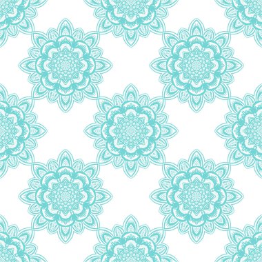 Mandala çiçeğiyle soyut, pürüzsüz desen. Mozaik, fayans. Çiçek arkaplan. Vektör illüstrasyonu.    