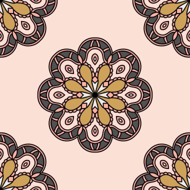 Mandala çiçeğiyle soyut, pürüzsüz desen. Mozaik, fayans. Çiçek arkaplan. Vektör illüstrasyonu.    