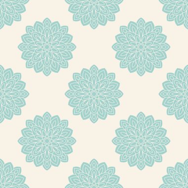 Mandala çiçeğiyle soyut, pürüzsüz desen. Mozaik, fayans. Çiçek arkaplan. Vektör illüstrasyonu.    