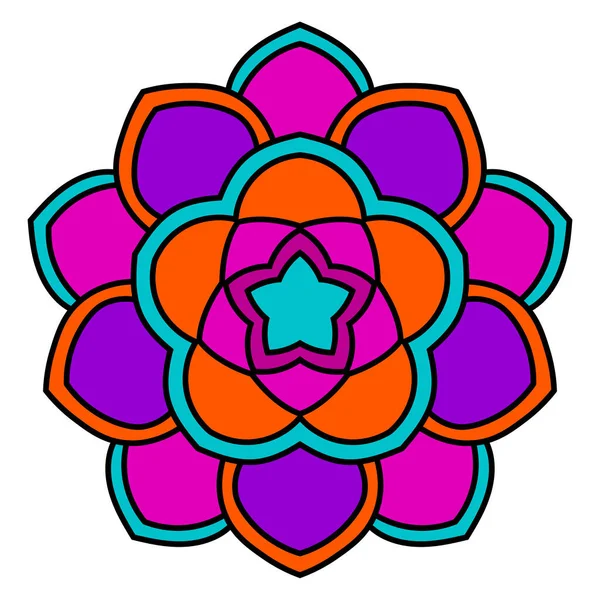 Mandala Colorido Flor Garabato Redonda Ornamental Aislada Sobre Fondo Blanco — Archivo Imágenes Vectoriales