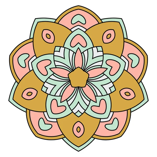 Renkli Mandala. Süslü, yuvarlak karalama çiçeği beyaz arka planda izole edilmiş. Geometrik daire elementi. Vektör illüstrasyonu.