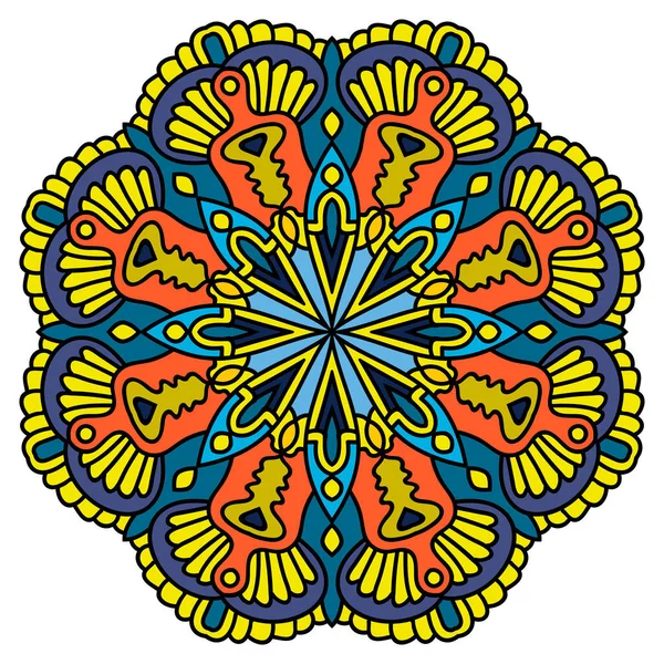 Mandala Coloré Fleur Ronde Ornementale Gribouillis Isolée Sur Fond Blanc — Image vectorielle