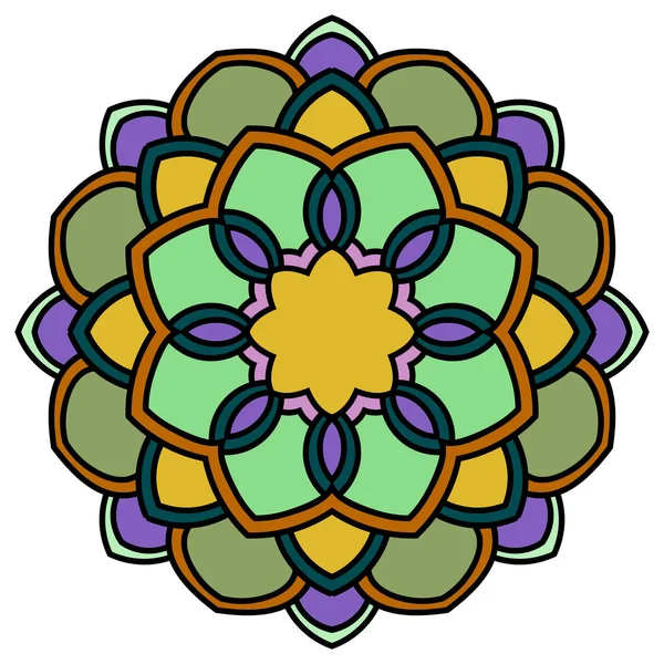 Esquema Colorido Mandala Flor Garabato Redonda Ornamental Aislada Sobre Fondo — Archivo Imágenes Vectoriales