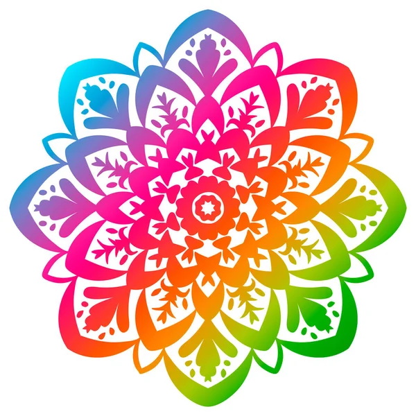 Kolorowy Okrągły Kwiat Izolowany Białym Tle Zarys Ozdobnej Mandali Geometryczny — Wektor stockowy