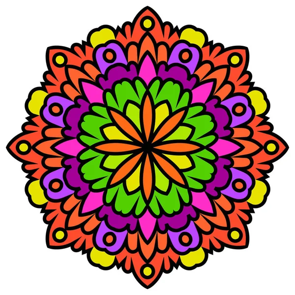 Mandala Coloré Fleur Ronde Ornementale Gribouillis Isolée Sur Fond Blanc — Image vectorielle