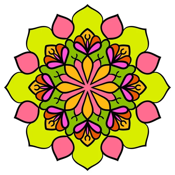 Mandala Colorido Flor Garabato Redonda Ornamental Aislada Sobre Fondo Blanco — Archivo Imágenes Vectoriales