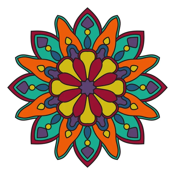 Mandala Coloré Fleur Ronde Ornementale Gribouillis Isolée Sur Fond Blanc — Image vectorielle