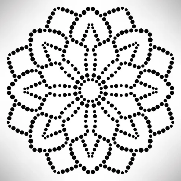 Decoratieve Ronde Gestippelde Bloem Geïsoleerd Witte Achtergrond Zwarte Halftoon Mandala — Stockvector