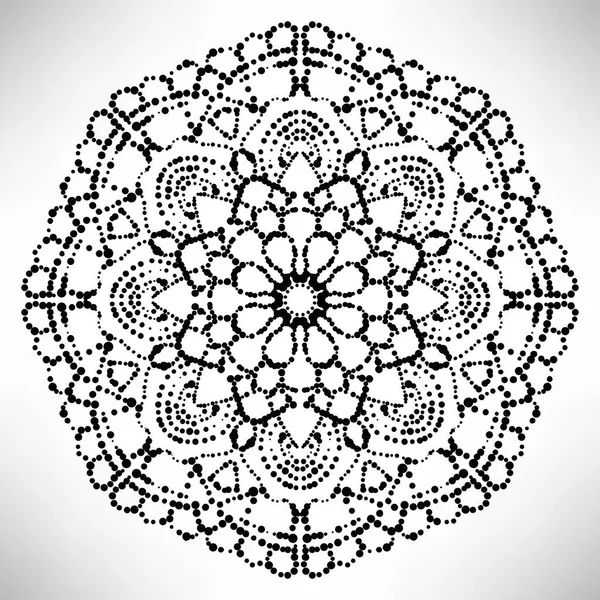 Decoratieve Ronde Gestippelde Bloem Geïsoleerd Witte Achtergrond Zwarte Halftoon Mandala — Stockvector