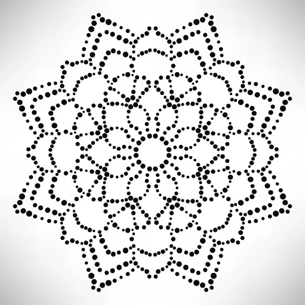 Süslü, yuvarlak, beyaz arka planda izole bir çiçek. Siyah yarım ton mandala. Geometrik daire elementi. Vektör illüstrasyonu.