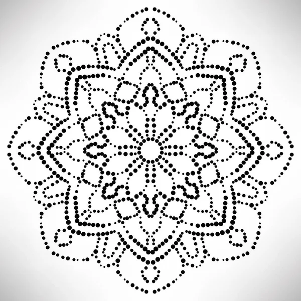 Ozdobné Kulaté Tečkované Květiny Izolované Bílém Pozadí Černá Polotónová Mandala — Stockový vektor