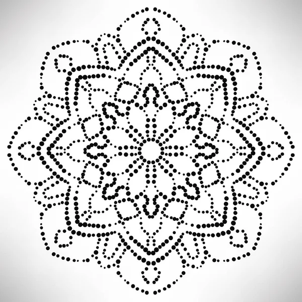 Süslü, yuvarlak, beyaz arka planda izole bir çiçek. Siyah yarım ton mandala. Geometrik daire elementi. Vektör illüstrasyonu.