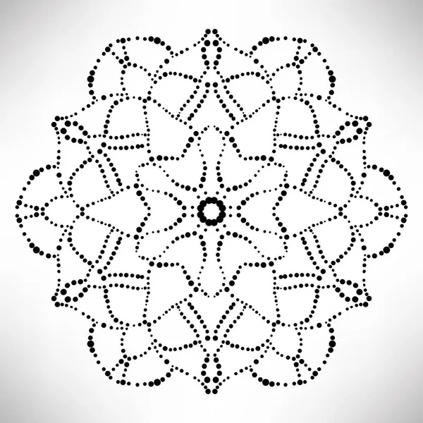 Siyah noktalı çiçek mandala. Dekoratif unsur. Süslü, yuvarlak karalama beyaz arka planda izole edilmiş. Geometrik daire elementi. Vektör illüstrasyonu.