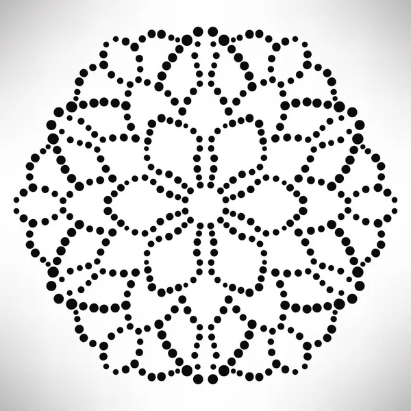 Decoratieve Ronde Gestippelde Bloem Geïsoleerd Witte Achtergrond Zwarte Halftoon Mandala — Stockvector