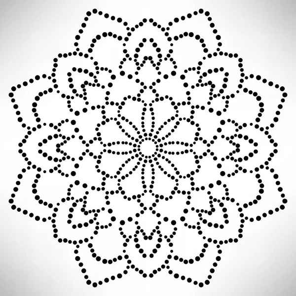 Süslü, yuvarlak, beyaz arka planda izole bir çiçek. Siyah yarım ton mandala. Geometrik daire elementi. Vektör illüstrasyonu.