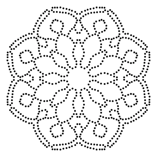 白い背景に孤立した観賞用の丸い点線の花 黒のハーフトーン曼荼羅 幾何学的円要素 ベクターイラスト — ストックベクタ