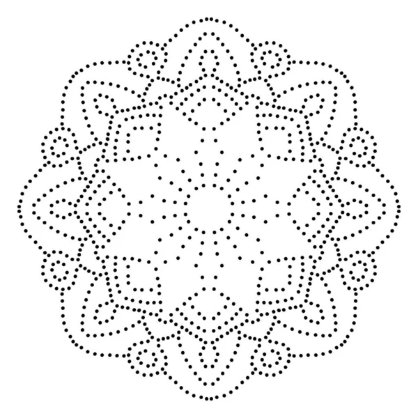 Decoratieve Ronde Gestippelde Bloem Geïsoleerd Witte Achtergrond Zwarte Omtrek Mandala — Stockvector