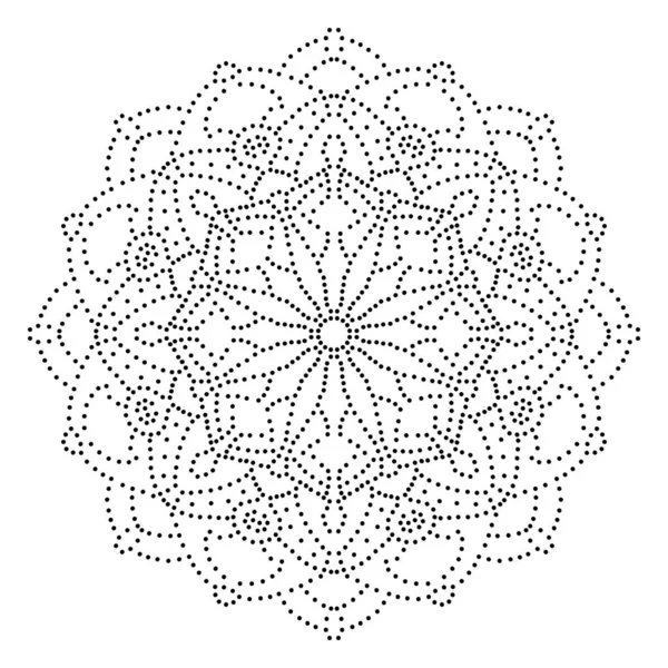 Decoratieve Ronde Gestippelde Bloem Geïsoleerd Witte Achtergrond Zwarte Halftoon Mandala — Stockvector