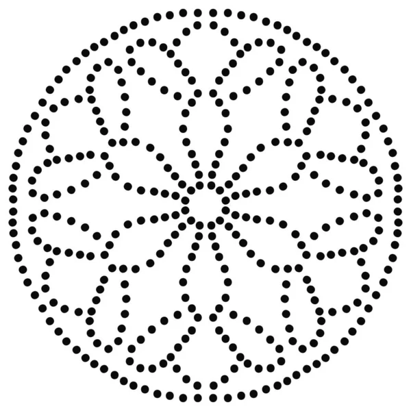 黒点線の花曼荼羅 装飾的な要素 白い背景に孤立した装飾的な丸いドア 幾何学的円要素 ベクターイラスト — ストックベクタ