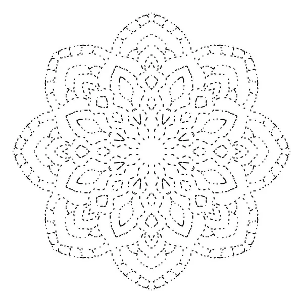 Siyah grunge çiçek mandala hatları. Klasik dekoratif unsur. Süslü, yuvarlak karalama çiçekli element beyaz arka planda izole edilmiş. Vektör illüstrasyonu.