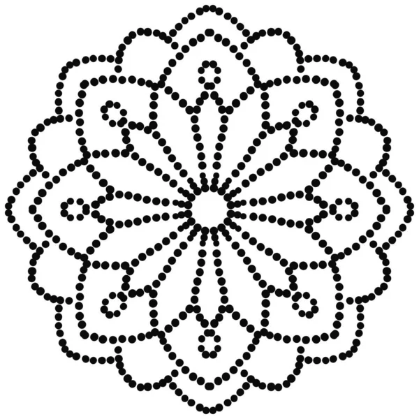 Süslü, yuvarlak karalama çiçeği beyaz arka planda izole edilmiş. Siyah hatlı mandala. Geometrik daire elementi. Vektör illüstrasyonu.