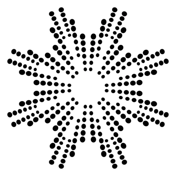 Beyaz arka planda izole edilmiş yarım tonlu, noktalı bir çiçek. Siyah yarım ton mandala. Geometrik daire elementi. Vektör illüstrasyonu.  