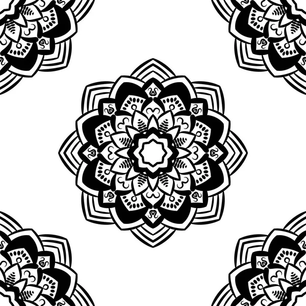 Fantaisie Motif Sans Couture Avec Mandala Ornemental Fond Abstrait Fleurs — Image vectorielle