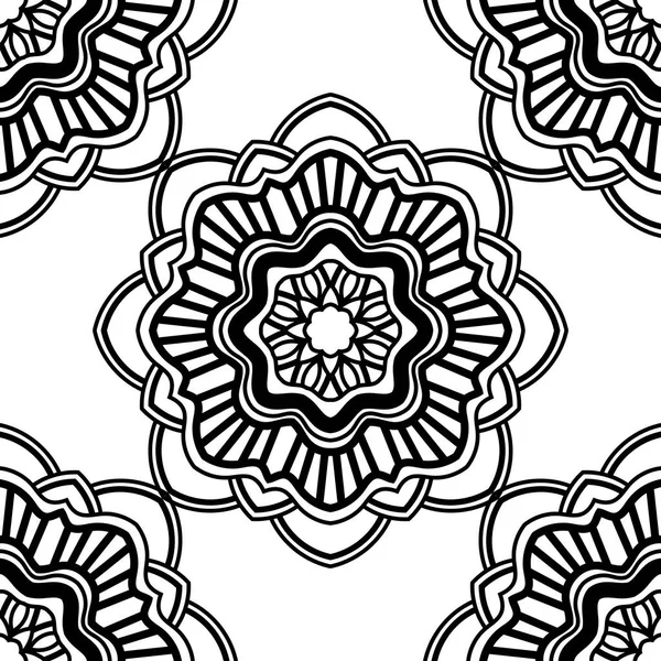 Fantazie Bezešvé Vzor Ornamentální Mandaly Abstraktní Kulaté Čmáranice Květinové Pozadí — Stockový vektor