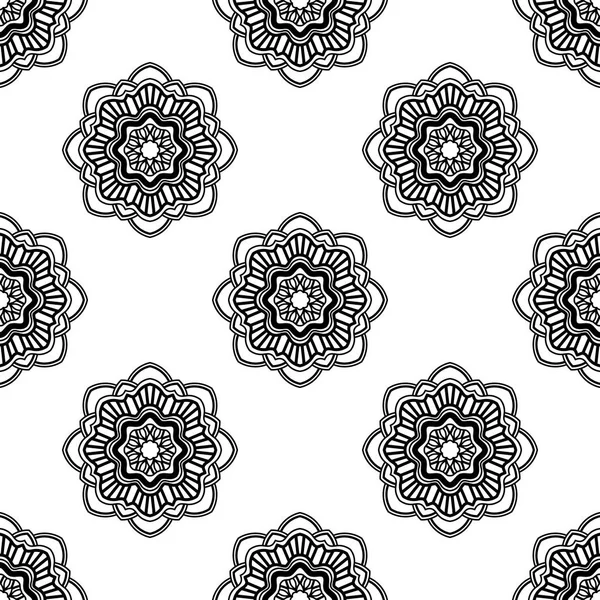 Süslü mandala ile kusursuz bir şablon. Soyut yuvarlak karalama çiçek arkaplanı. Çiçekli geometrik çember. Vektör illüstrasyonu.  