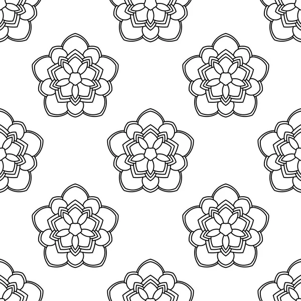 Süslü mandala ile kusursuz bir şablon. Soyut yuvarlak karalama çiçek arkaplanı. Çiçekli geometrik çember. Vektör illüstrasyonu.  