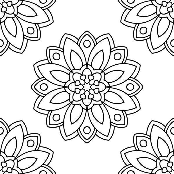 Süslü mandala ile kusursuz bir şablon. Soyut yuvarlak karalama çiçek arkaplanı. Çiçekli geometrik çember. Vektör illüstrasyonu.  