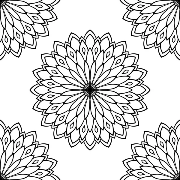 装飾曼荼羅で幻想的なシームレスなパターン 抽象的な丸いドアの花の背景 花の幾何学的サークル ベクターイラスト — ストックベクタ